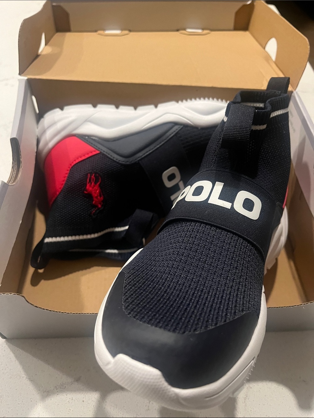 Polo by Ralph Lauren Kids Navy and Red Slip-On Sneakers